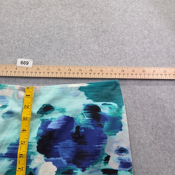 White House Black Market Floral Pencil Skirt Teal Blue Watercolor Size 12 - Picture 5 of 9
